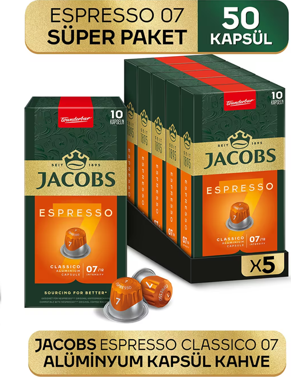 Jacobs Espresso 7 Classico Nespresso Uyumlu Kapsül Kahve 10 Kapsül X 5 Adet - Image 1