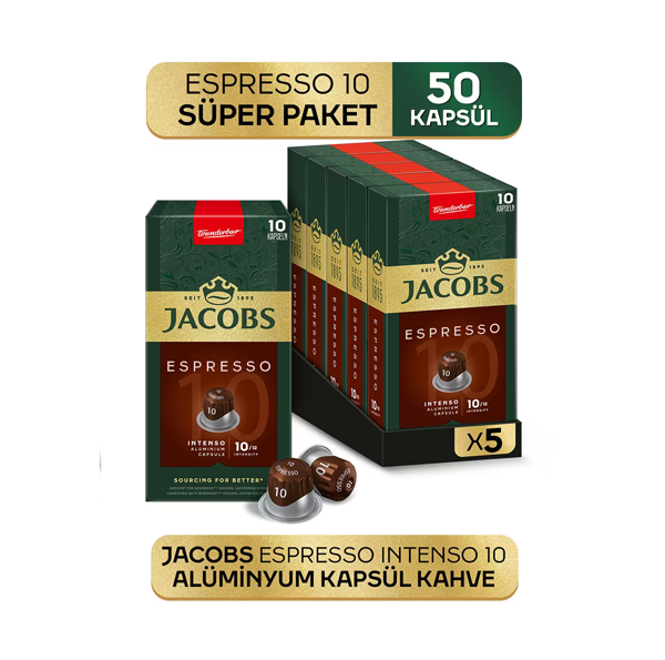 Jacobs Espresso 10 Intenso Nespresso Uyumlu Kapsül Kahve 10 Kapsül X 5 Adet - Image 1