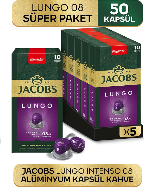 Jacobs Lungo 8 Intenso Nespresso Uyumlu Kapsül Kahve 10 Kapsül X 5 Adet - Image 1