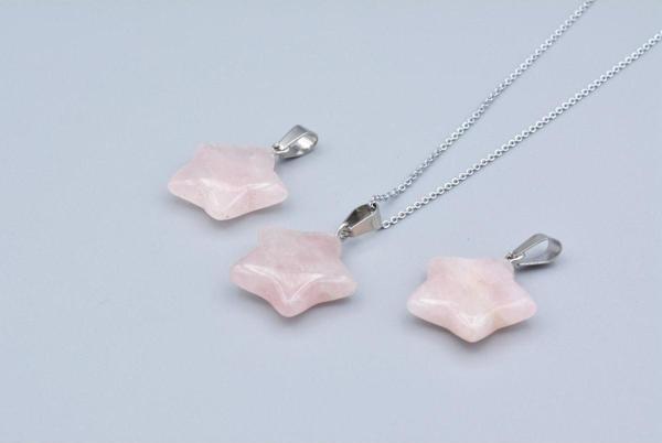 Hakiki Doğal Pembe Kuvars Taşı Yıldız Kolye Ucu 1.kalite - Image 1