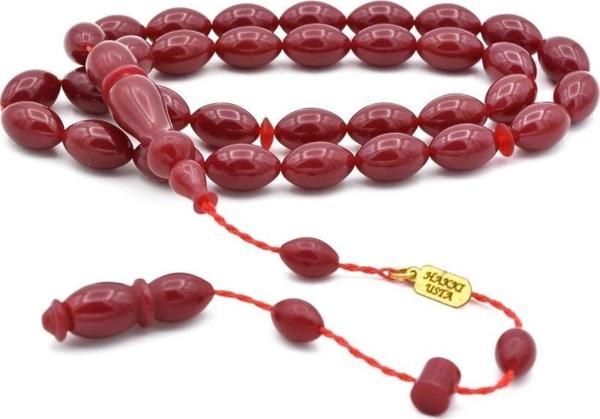 Hakkı Usta Imzalı Beyzi Kesim Bordo Sıkma Kehribar Tesbih - Image 1