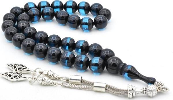 Kaplama Püsküllü Küre Kesim Sürmeli Lacivert Sıkma Kehribar Tesbih - Image 1