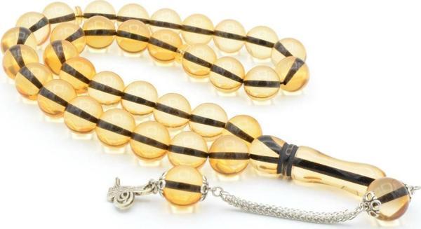 Kokulu İri Boy Küre Kesim Açık Turuncu Toz Kehribar Tesbih 14 Mm - Image 1