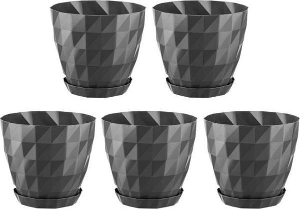 Omnipazar SO-KRT2 Dekoratif Kristal Saksı Takımı 1.15 lt Antrasit 5 Adet - Image 1