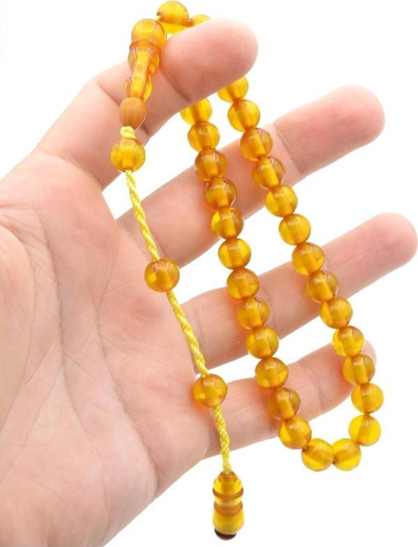 Usta Işi Sistemli Küre Kesim Çubuk Malzeme Sarı Sıkma Kehribar Tesbih 187 - Image 1