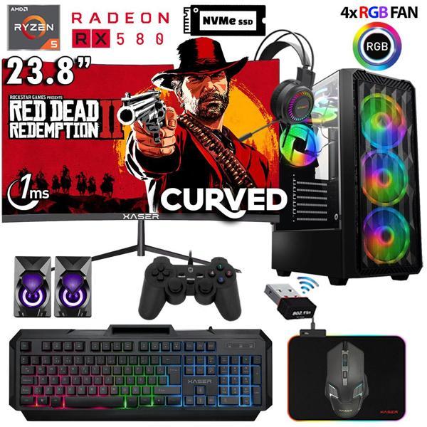 Xaser Armor X50 Ryzen 5 5500 32GB Ram 512GB M.2 NVMe SSD 8GB RX580 24" Curved Masaüstü Oyuncu Bilgisayarı - Image 1