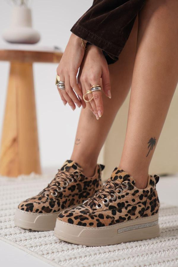 Alice Kadın Leopar Desenli Gizli Topuklu Sneaker - Image 1