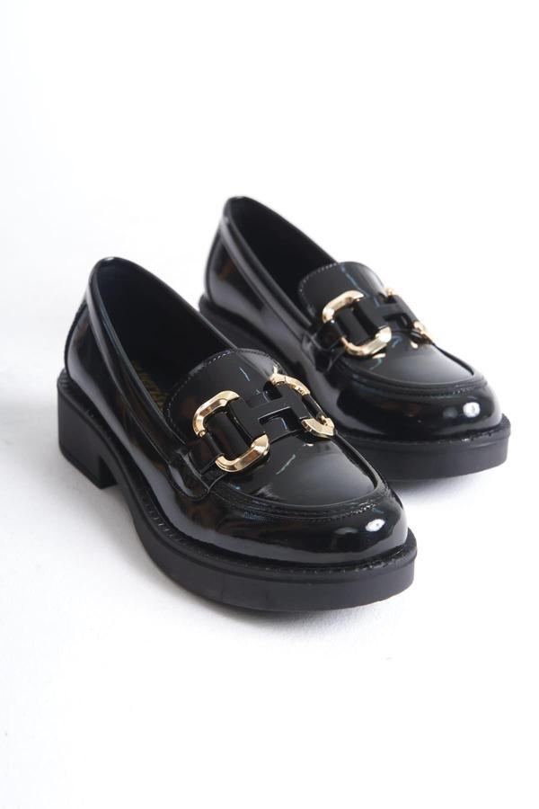 Caro Rugan Siyah Gold Tokalı Kadın Loafer - Image 1
