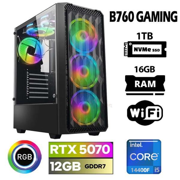 Xaser Thunder x90 i5 14400F 16GB DDR5 Ram 1TB M.2 NVMe SSD 12GB RTX5070 Masaüstü Oyuncu Bilgisayarı - Image 1