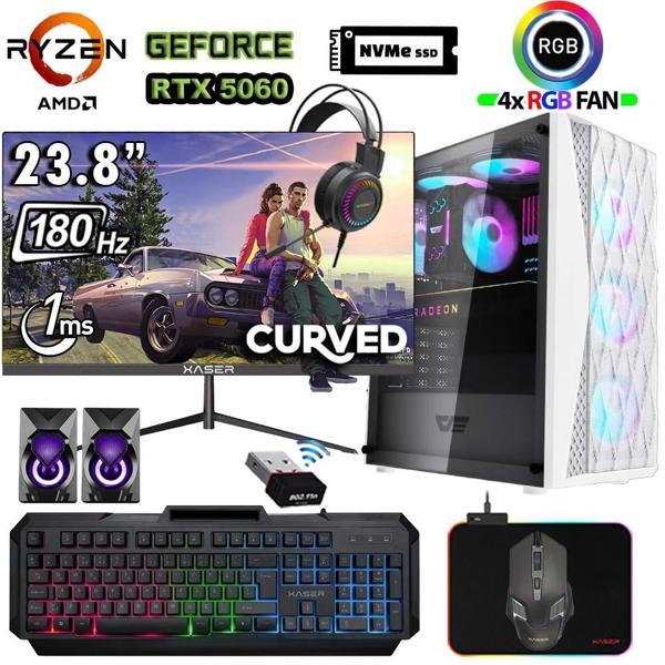 Xaser Xsr1207 Ryzen 7 5700x 32GB Ram 1TB M.2 NVMe SSD 8GB RTX5060 23.8" 180Hz Curved Masaüstü Oyuncu Bilgisayarı - Image 1