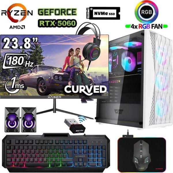 Xaser Xsr1207 Ryzen 7 5700x 32GB Ram 1TB M.2 NVMe SSD 8GB RTX5060 23.8" 180Hz Curved Masaüstü Oyuncu Bilgisayarı - Image 1