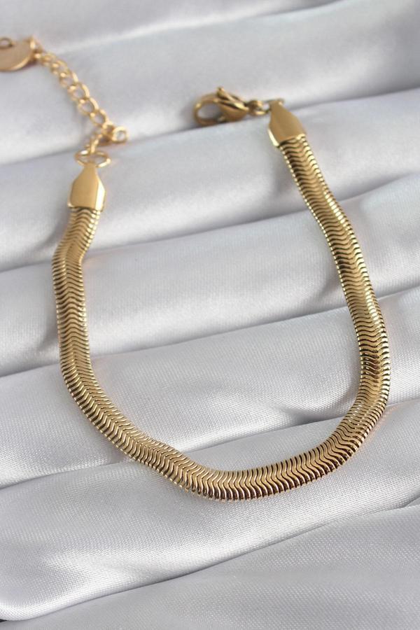 316L Çelik Gold Renk Kalın İtalyan Zincir Model Kadın Bileklik - Image 1