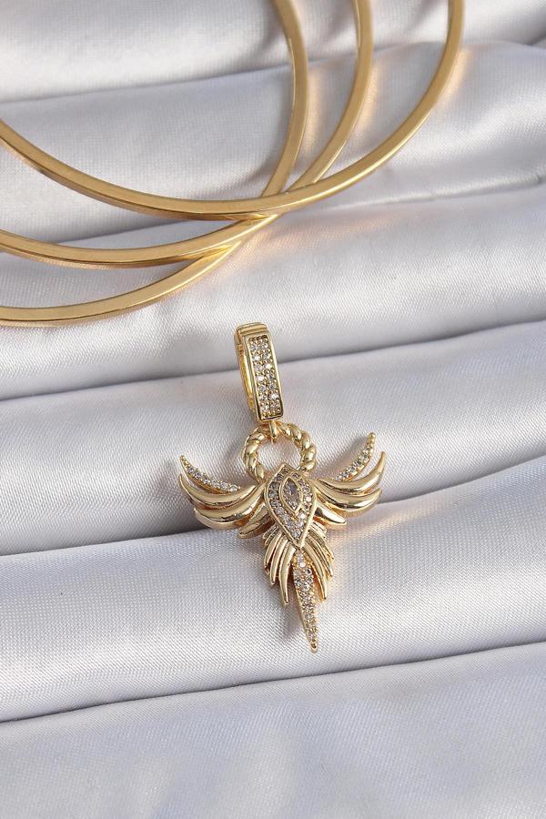Pirinç Gold Renk Zirkon Taşlı Anka Kuşu Model Ajda Charm - Image 1