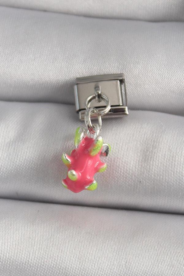 316L Çelik Gümüş Renk Sallantı Ejder Meyvesi Model Nomination Charm - Image 1
