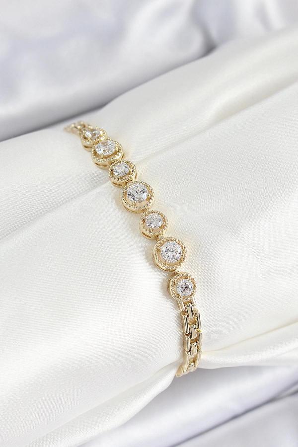 Xuping Pirinç Sıralı Daire Baget Model Gold Renk Kadın Bileklik - Image 1