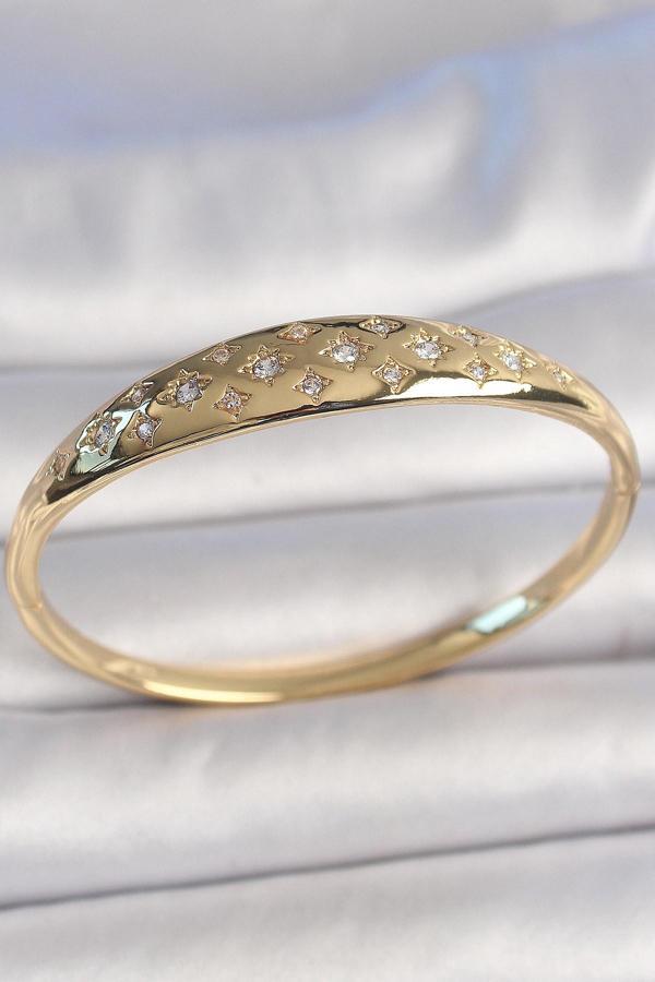 Pirinç Gold Renk Zirkon Taşlı Yıldız İşlemeli Kadın Kelepçe - Image 1