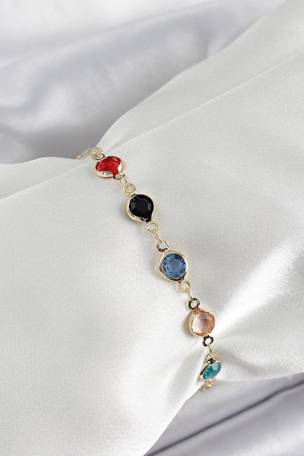 Pirinç Asorti Model Gold Renk Zirkon Taşlı Kadın Bileklik - Image 1