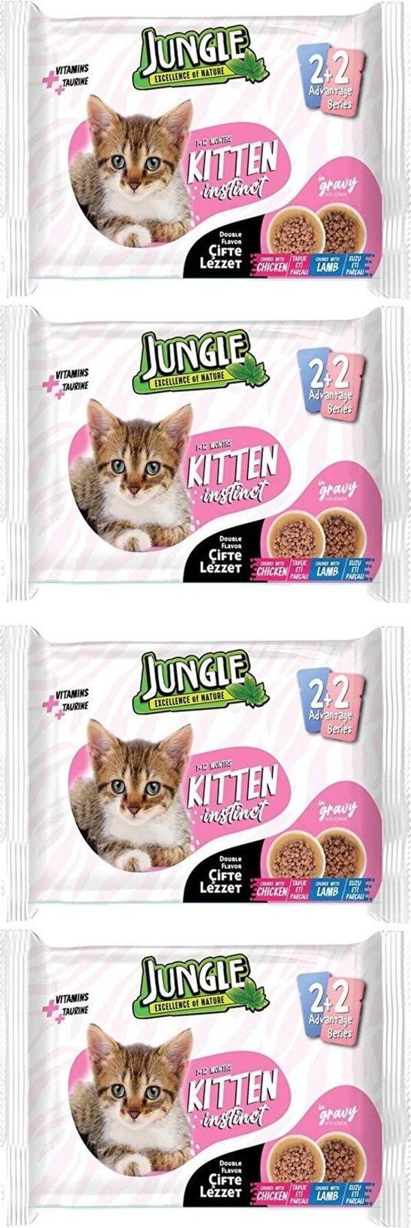 Jungle 16X100 Gr Çift Lezzet Pouch Yavru Kedi Maması Tavuk Eti Kuzu Eti Kitten Yaş Mama - Image 1