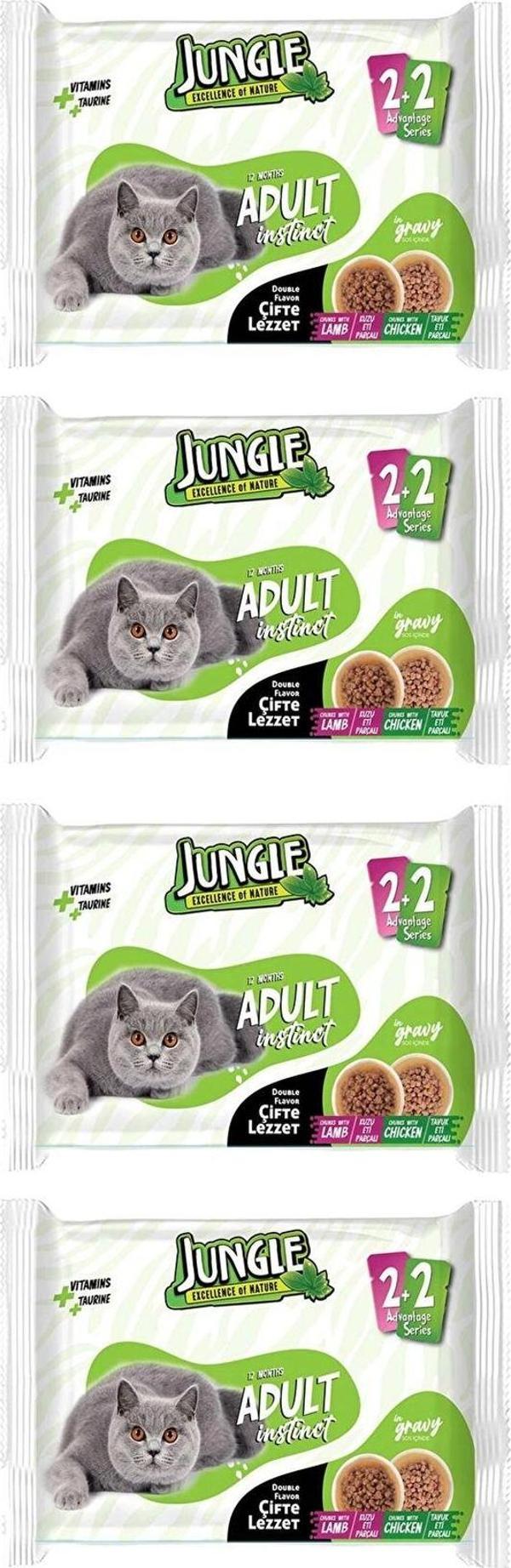 Jungle 16X100 Gr Çift Lezzet Pouch Yetişkin Yaş Kedi Maması Kuzu Eti Tavuk Eti - Image 1
