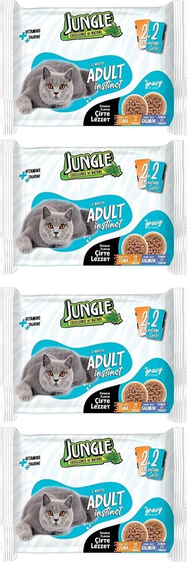 Jungle 16X100 Gr Çift Lezzet Pouch Yetişkin Yaş Kedi Maması Ton Eti Somon Eti - Image 1