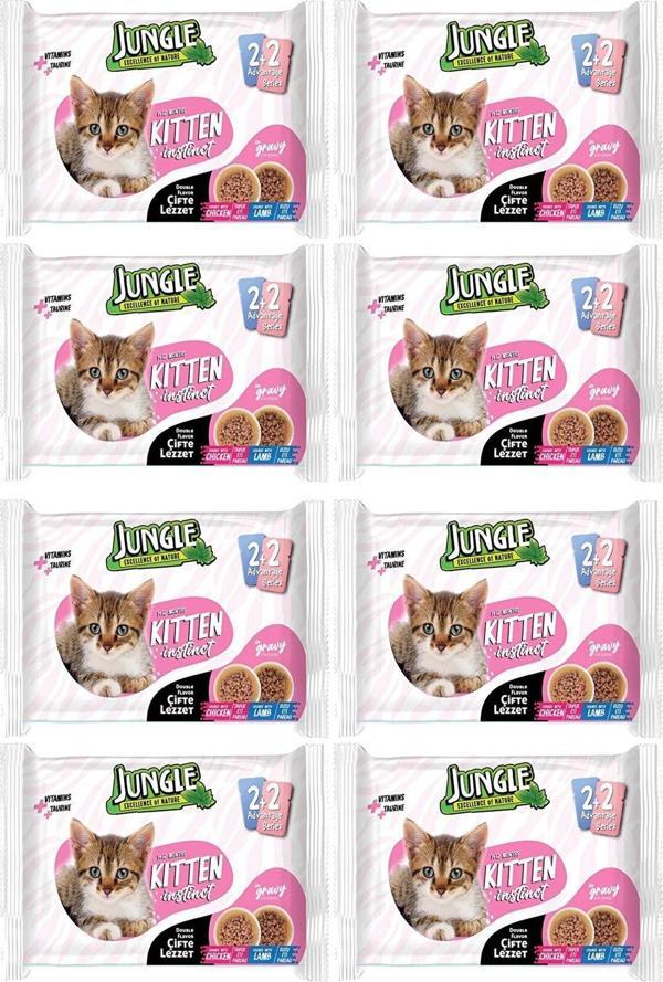 Jungle 32X100 Gr Çift Lezzet Pouch Yavru Kedi Maması Tavuk Eti Kuzu Eti Kitten Yaş Mama - Image 1