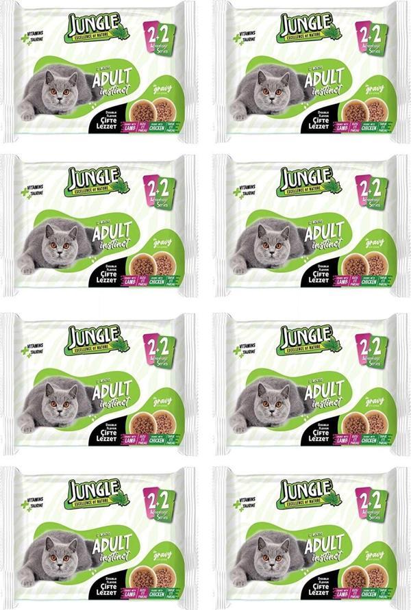 Jungle 32X100 Gr Çift Lezzet Pouch Yetişkin Yaş Kedi Maması Kuzu Eti Tavuk Eti - Image 1