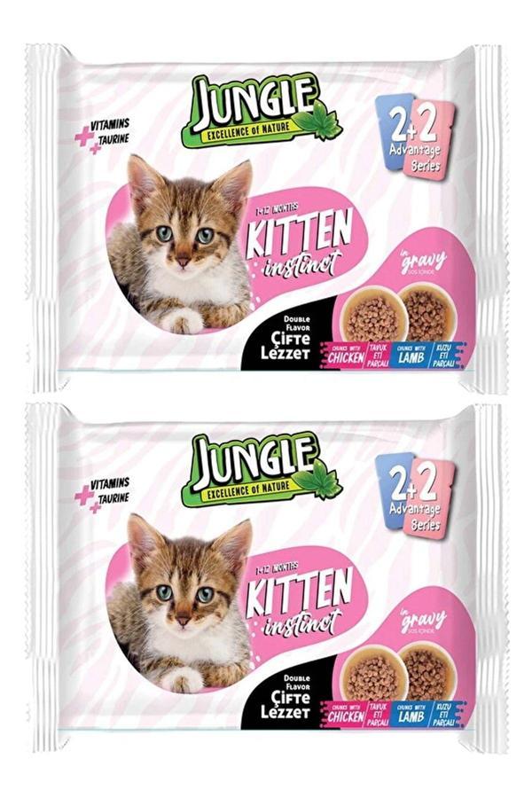 Jungle 8X100 Gr Çift Lezzet Pouch Yavru Kedi Maması Tavuk Eti Kuzu Eti Kitten Yaş Mama - Image 1