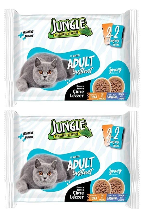 Jungle 8X100 Gr Çift Lezzet Pouch Yetişkin Yaş Kedi Maması Ton Eti Somon Eti - Image 1