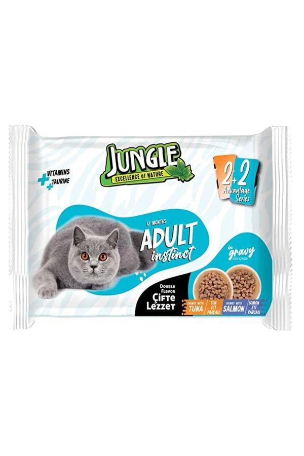 Jungle Çift Lezzet Pouch Yetişkin Yaş Kedi Maması 4X100 Gr Ton Eti Somon Eti - Image 1