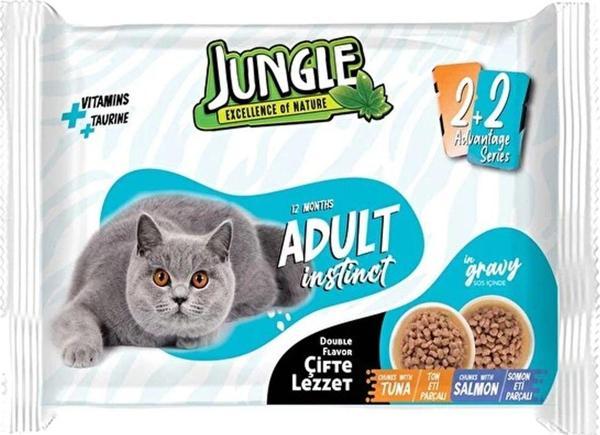 Jungle Çift Lezzet Pouch Yetişkin Yaş Kedi Maması 4X100 Gr Ton Eti Somon Eti - Image 1