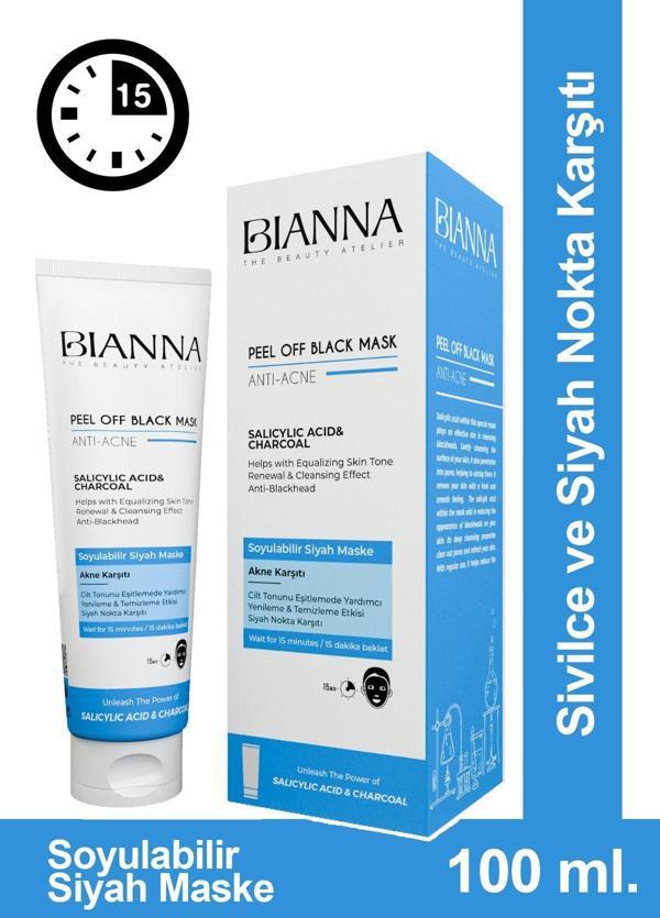 Bianna Sivilce Ve Akne Karşıtı Soyulabilir Siyah Maske | Kömür Salisik Asit 100 Ml. - Image 1