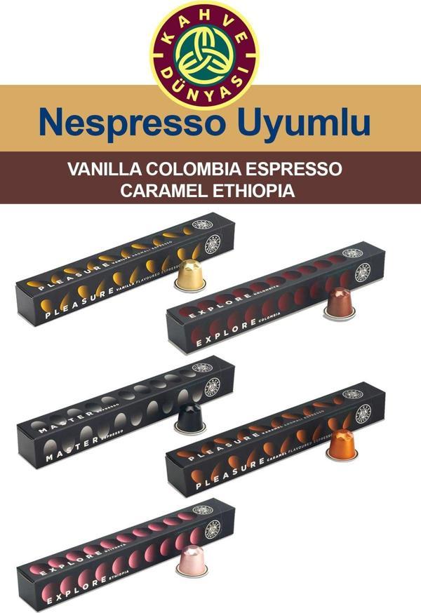Kahve Dünyası Nespresso 5 Çeşit Kapsül Kahve Tadım Seti Vanilya Colombia Espresso Karamel Etiyopya 5X10 - Image 1