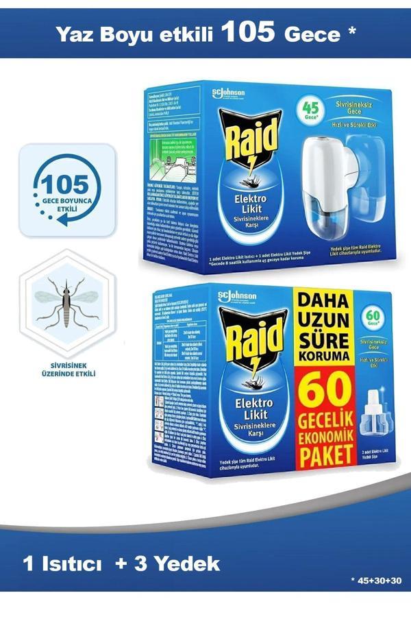 Raid 105 Gece Yaz Boyu Etkili Set | 1 Cihaz 3 Şişe * (Şişeler Yarı Dolu Olarak Üretilmektedir) - Image 1