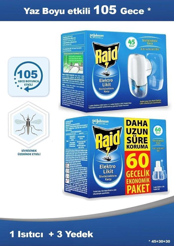Raid 105 Gece Yaz Boyu Etkili Set | 1 Cihaz 3 Şişe * (Şişeler Yarı Dolu Olarak Üretilmektedir) - Image 1