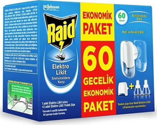 Raid Marka: Elektro Likit Cihaz Ve 2 Yedek 60 Gece (Sivrisineklere Karşı) Kategori: Sinek Ilacı Ve K - Image 1