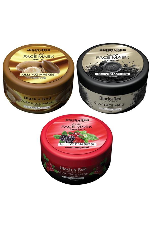Black & Red Doğal Kil Maskesi Argan, Kömür, Orman Meyveli 400 Gr X 3 - Image 1