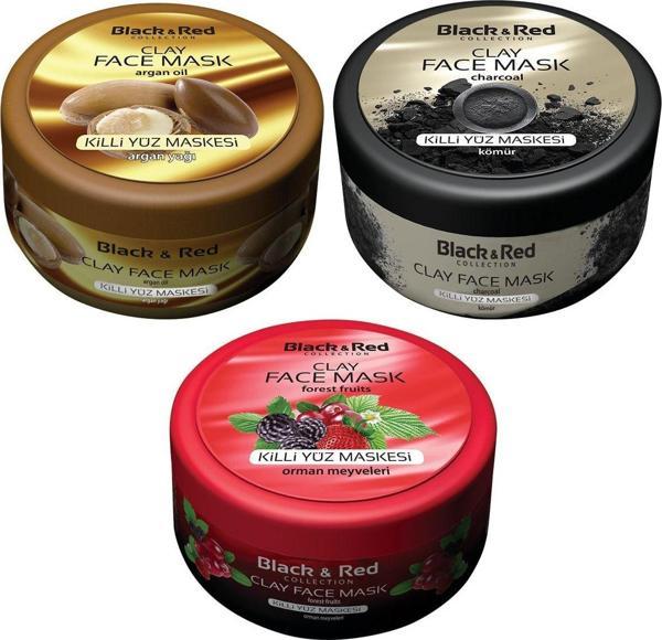 Black & Red Doğal Kil Maskesi Argan, Kömür, Orman Meyveli 400 Gr X 3 - Image 1