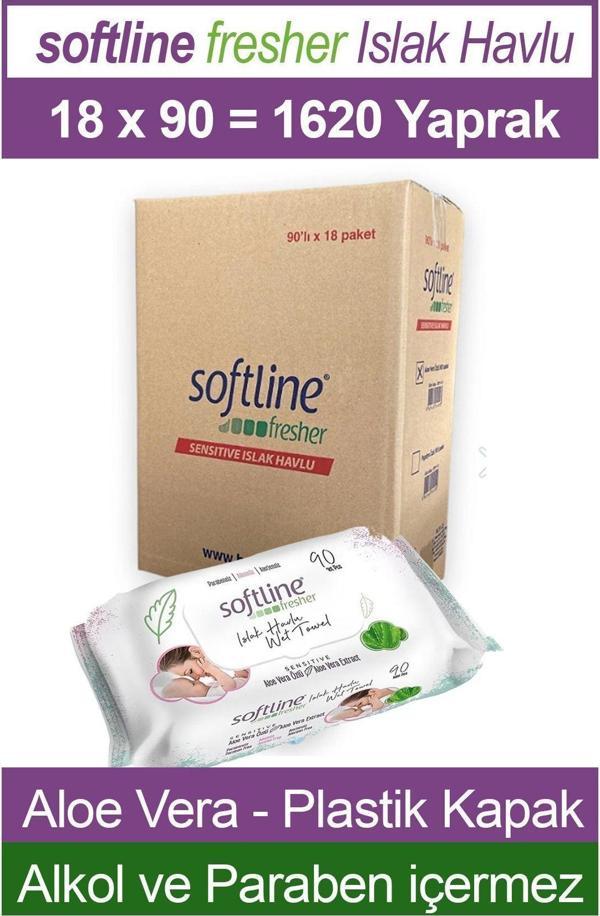 Softline Fresher Sensitive 90 Yaprak 18 Paket Islak Mendil Aloevera Özlü - Image 1