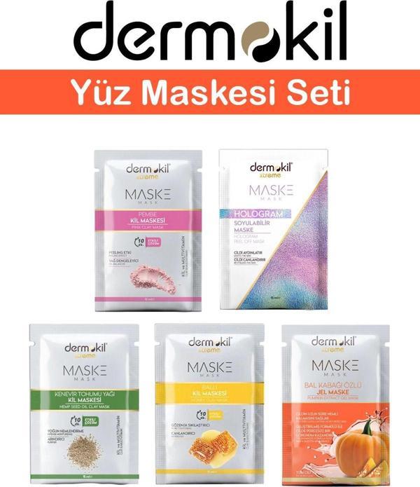 Dermokil 5'Li Karışık Yüz Maskesi Seti Bal, Hologram, Ken, Bal Kabağı, Pembe Kil - Image 1