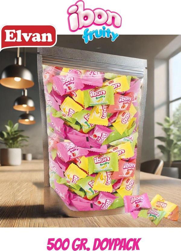 Elvan Ibon Sütlü Meyveli Şeker 500 Gr. Dökme Doypack Çilek Kavun Şeftali Muz - Image 1