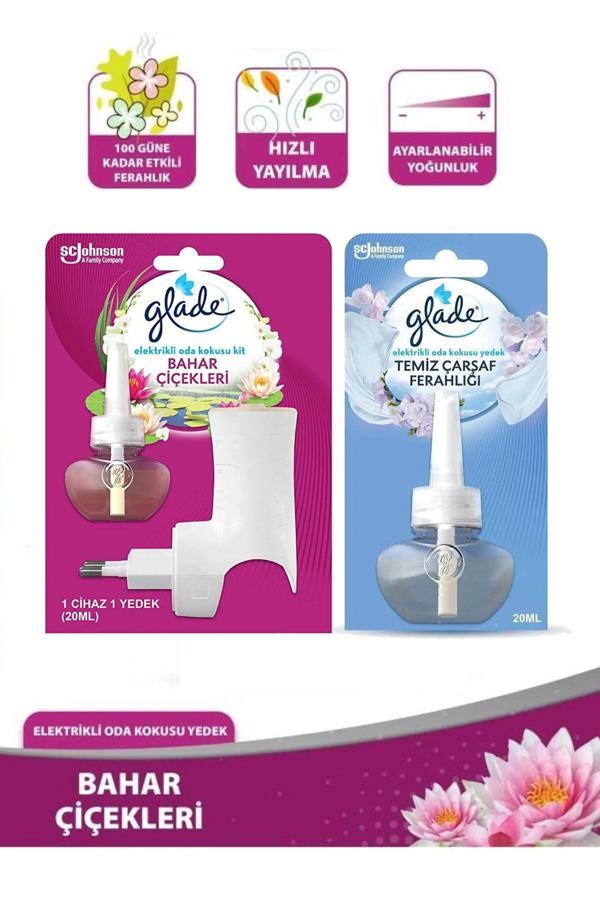 Glade Elektrikli Oda Kokusu Bahar Çiçekleri Kit + Temiz Çarşaf Ferahlığı Yedek Şişe - Image 1