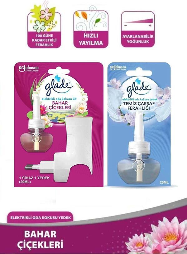 Glade Elektrikli Oda Kokusu Bahar Çiçekleri Kit + Temiz Çarşaf Ferahlığı Yedek Şişe - Image 1