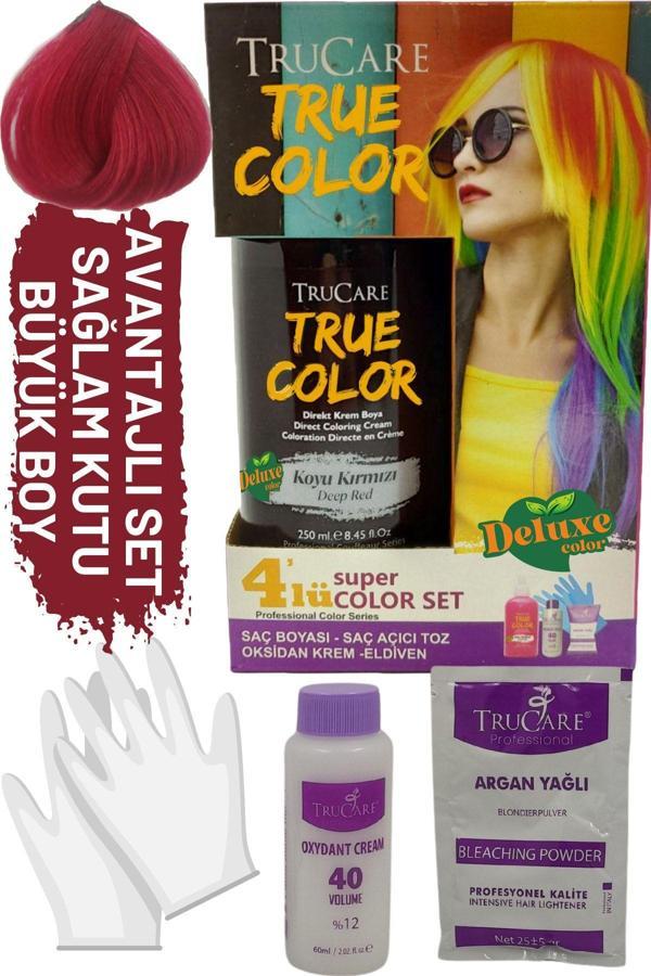 Trucare Truecolor Koyu Kırmızı Saç Boyası Seti Saç Açıcı Ve Eldivenli - Image 1