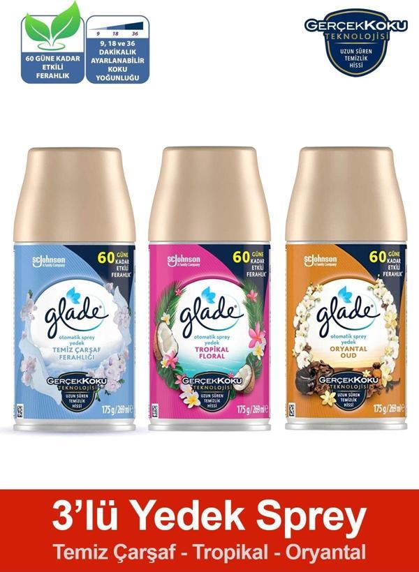 Glade Oda Kokusu Yedek Sprey Temiz Çarşaf Ferahlığı, Tropikal Floral, Oryantal 3 X 269 Ml./175Gr. - Image 1