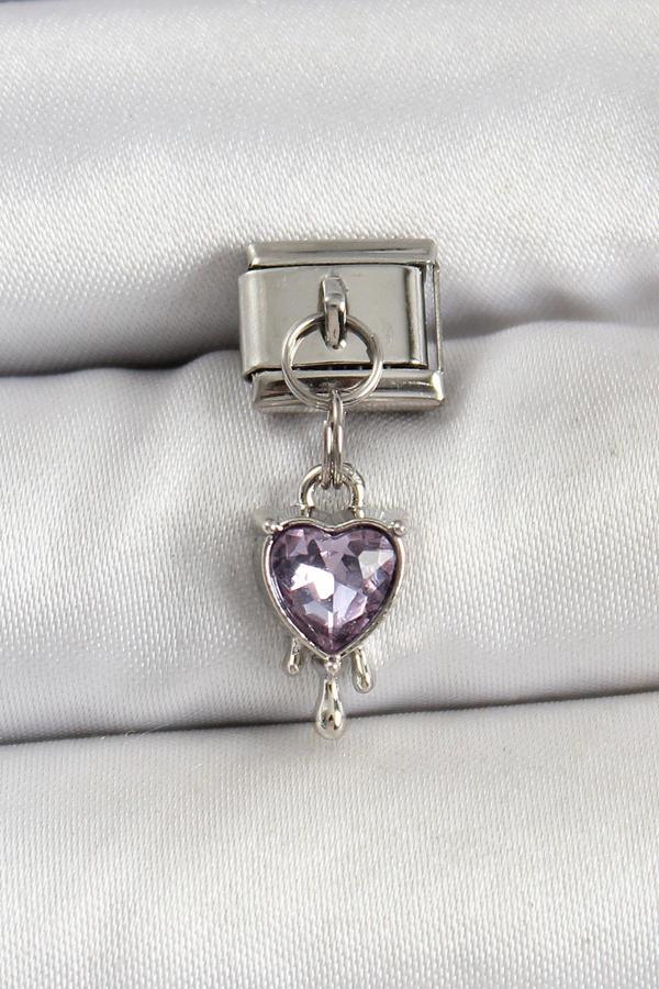 316L Çelik Gümüş Renk Mor Kalp Model Nomination Charm - Image 1