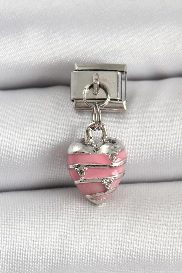316L Çelik Gümüş Renk Pembe Kalp Model Nomination Charm - Image 1