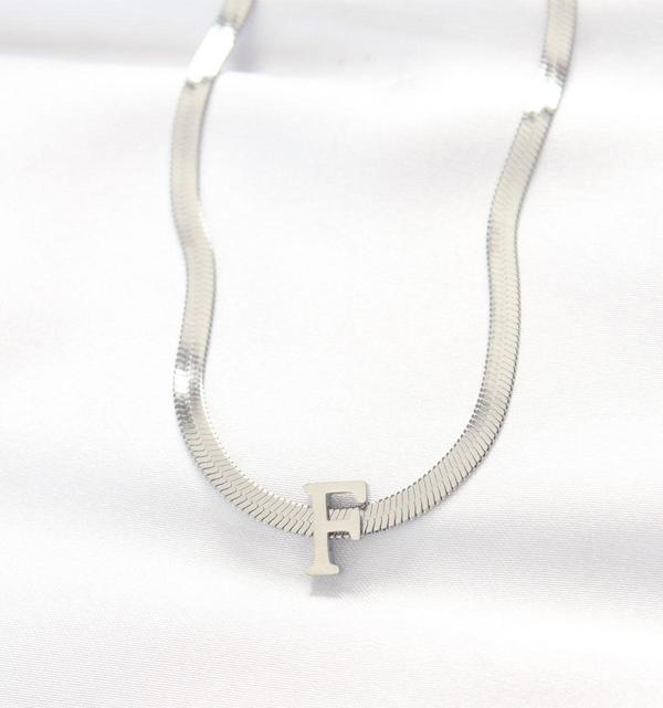 316L Çelik F Harfli Silver Renk İtalyan Zincirli Kolye - Image 1