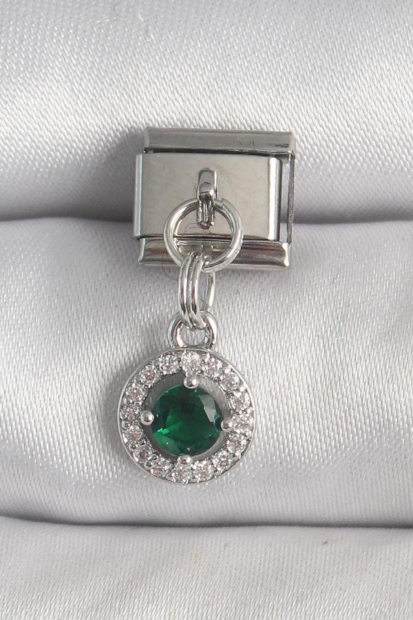 316L Çelik Gümüş Renk Sallantı Yeşil Zirkon Taşlı Nomination Charm - Image 1
