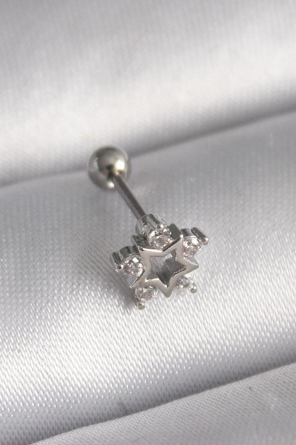 316L Çelik Gümüş Renk Zirkon Taşlı Yıldız Model Tragus Piercing - Image 1