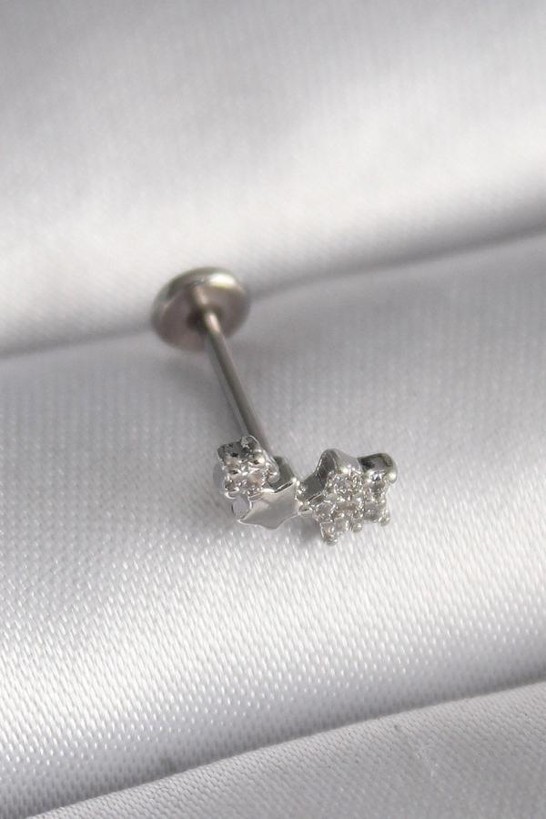 316L Çelik Gümüş Renk Zirkon Taşlı Yıldız Model Tragus Piercing - Image 1